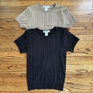 Women's Soho Lady Black Tan Bodysuit Ribbed Short Sleeve Shirt Tops S/M - Lot 2